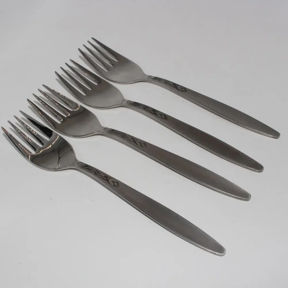 Vintage Set of 4 Amefa Tulip Time pattern stainless salad forks Holland 5 7/8